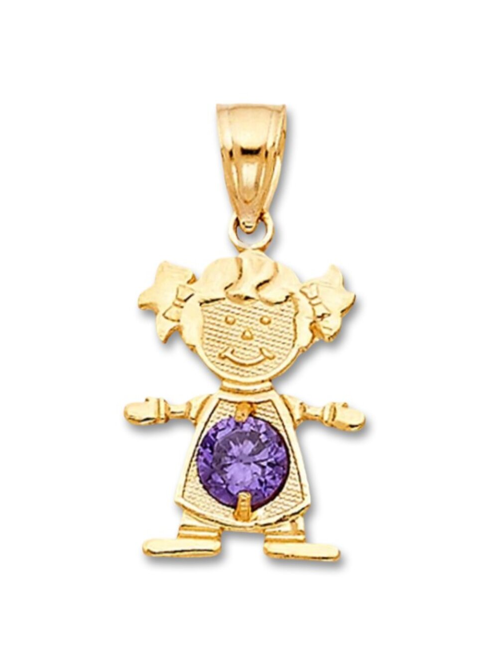 14k Solid Gold February Birthstone Girl Charm By Tehrani Jewelry